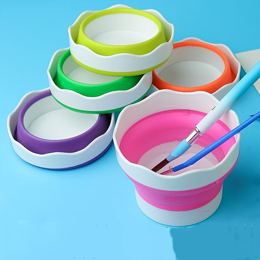 1pc Folding Mini Silicone Water Bucket, Watercolor Powder, Watercolor Paint, Painting, Washing And Rinsing Pen Holder, Multi-Purpose Washing Cup
