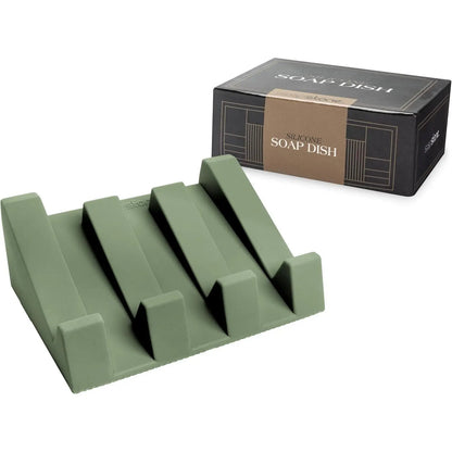 USA Patented Silicone Soap Dish Set - 2 Beige Self-Draining Holders, Easy-Clean Savers, Sponge Accessory for Kitchen