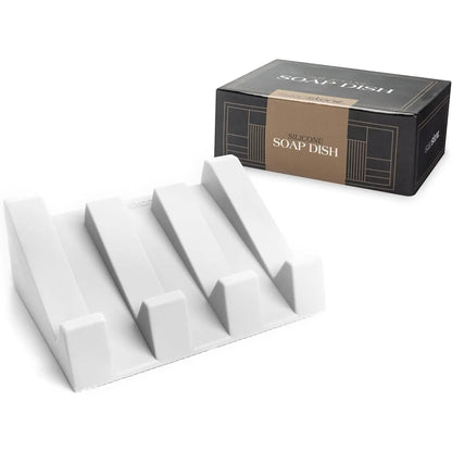 USA Patented Silicone Soap Dish Set - 2 Beige Self-Draining Holders, Easy-Clean Savers, Sponge Accessory for Kitchen