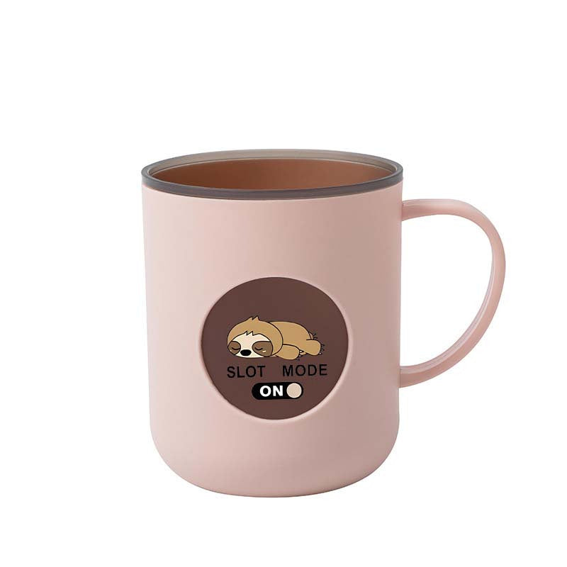 1pc Two-Tone Plastic Mouthwash Cup with Handle, Cute Embossed Round Patch Lazy Sloth Print Toothbrush, Multi-purpose Washing Cup for Brushing Teeth, Rinsing & Facial Cleansing, Portable Daily Cup for Home and Travel