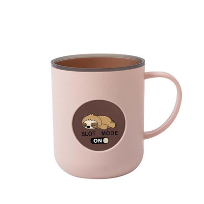 1pc Two-Tone Plastic Mouthwash Cup with Handle, Cute Embossed Round Patch Lazy Sloth Print Toothbrush, Multi-purpose Washing Cup for Brushing Teeth, Rinsing & Facial Cleansing, Portable Daily Cup for Home and Travel