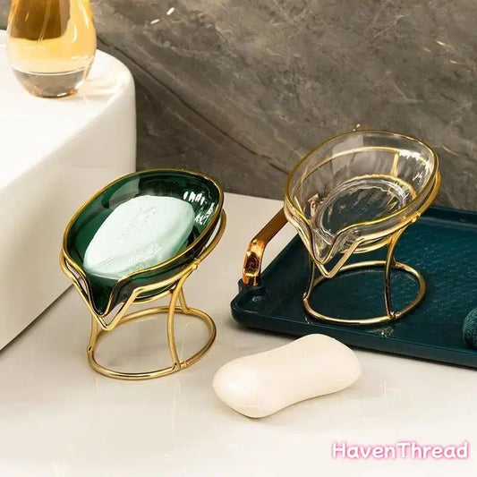 Modern Leaf-Shaped Polyester Bar Soap Holder - Bathroom Accessory, No-Drill Shower Soap Dish with Stand, One-Size DIY Bag Accessory,sohochic