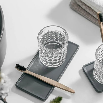 2-Pc Diamond Embossed Glass Mouthwash Cup Set, 8 Oz Bathroom Brushing Cup