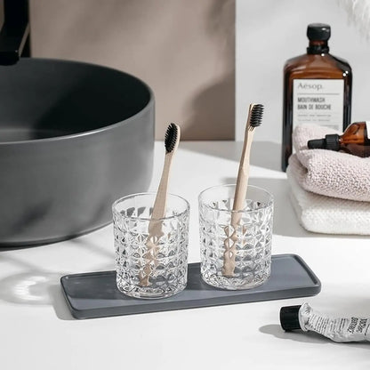 2-Pc Diamond Embossed Glass Mouthwash Cup Set, 8 Oz Bathroom Brushing Cup