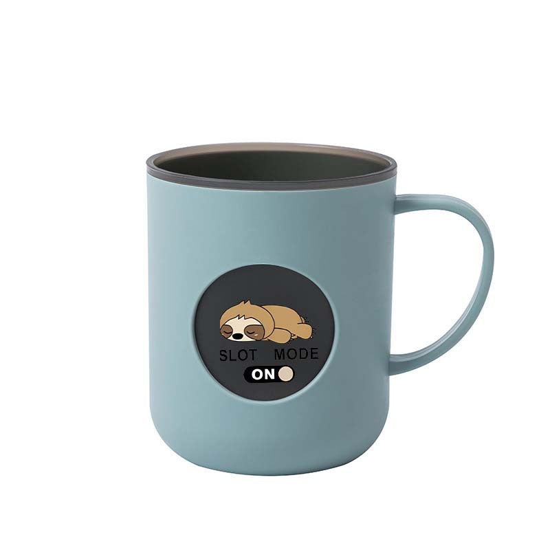 1pc Two-Tone Plastic Mouthwash Cup with Handle, Cute Embossed Round Patch Lazy Sloth Print Toothbrush, Multi-purpose Washing Cup for Brushing Teeth, Rinsing & Facial Cleansing, Portable Daily Cup for Home and Travel
