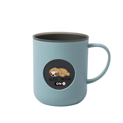1pc Two-Tone Plastic Mouthwash Cup with Handle, Cute Embossed Round Patch Lazy Sloth Print Toothbrush, Multi-purpose Washing Cup for Brushing Teeth, Rinsing & Facial Cleansing, Portable Daily Cup for Home and Travel