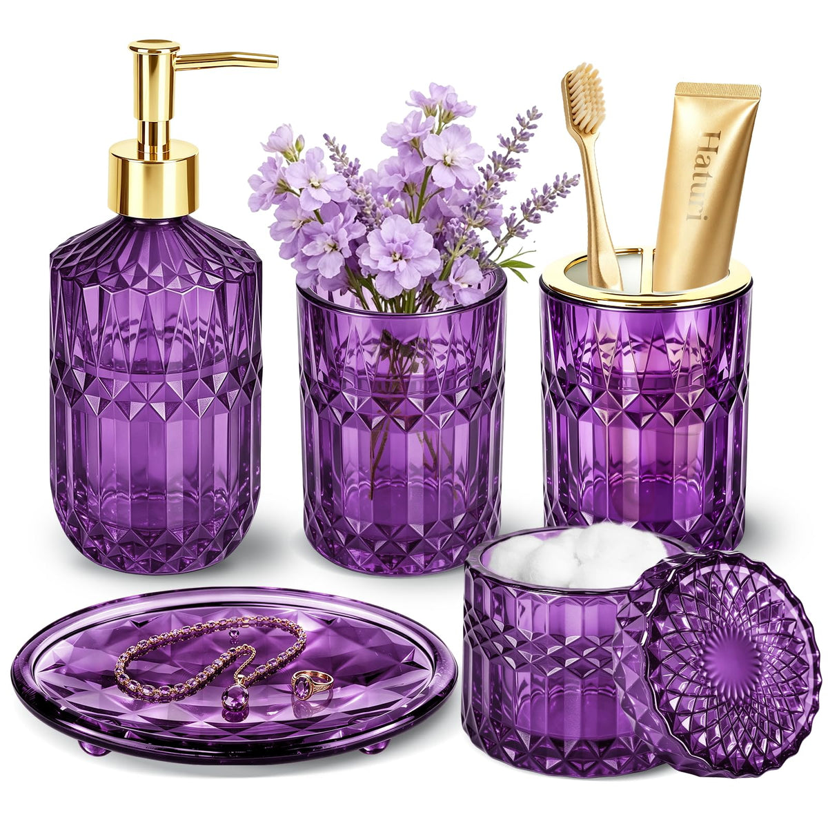 Haturi Glass Bathroom Accessories Set, Sage Green Bathroom Set, 4 Pcs