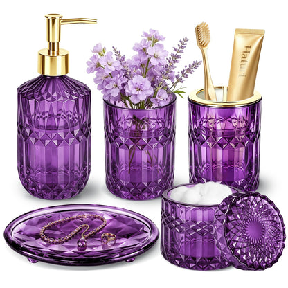 Haturi Glass Bathroom Accessories Set, Sage Green Bathroom Set, 4 Pcs