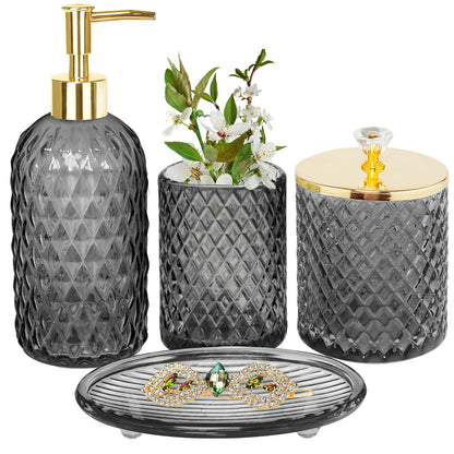 Haturi Glass Bathroom Accessories Set, Sage Green Bathroom Set, 4 Pcs