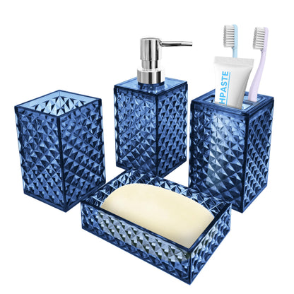 4 PCS Blue Bathroom Accessory Set,Plastic Bathroom Accessories Sets