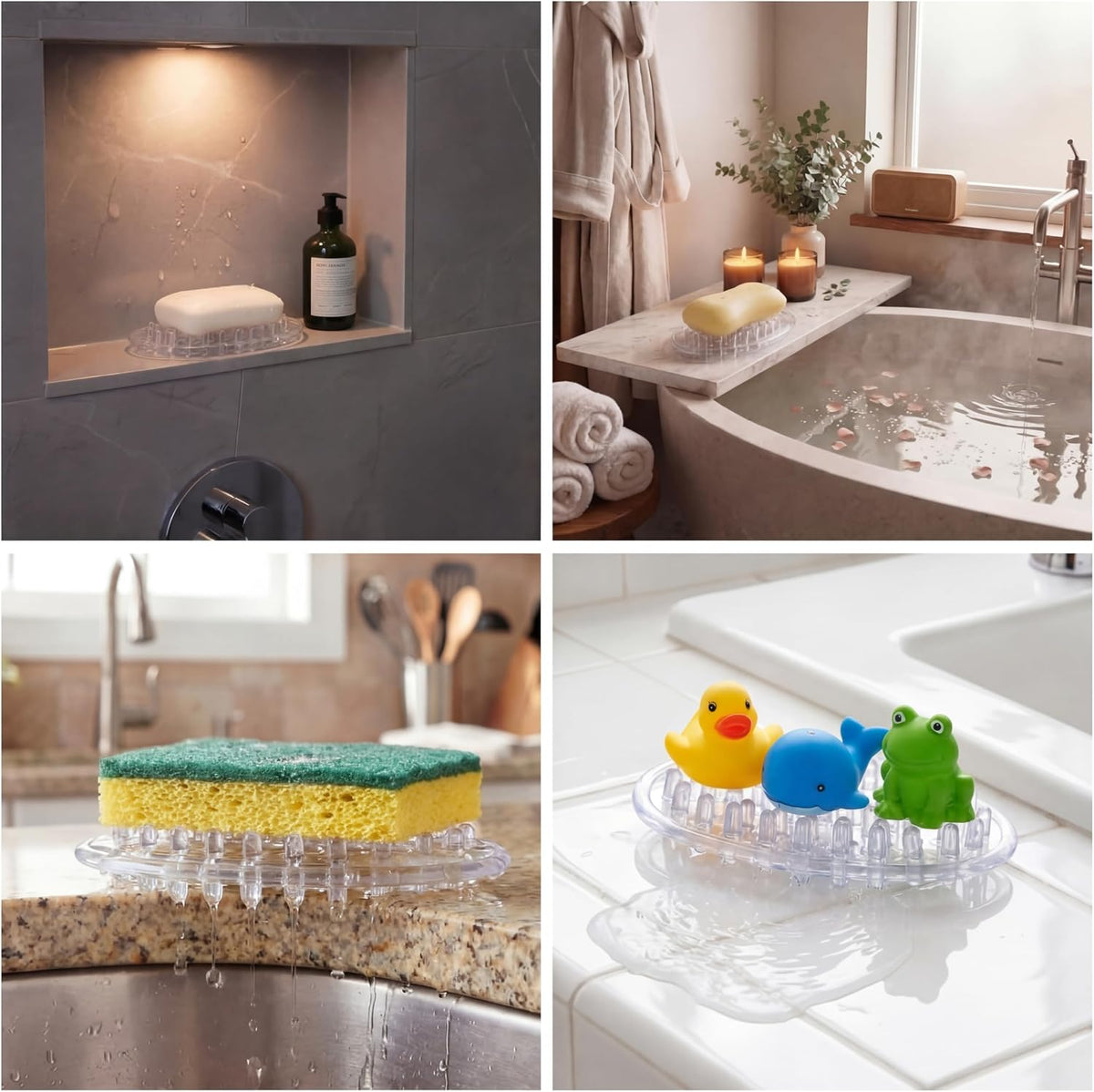 2 Pcs Soap Dish with Holes for Kitchen Bathroom, Clear