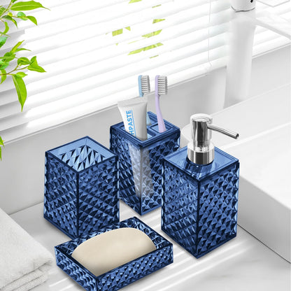 4 PCS Blue Bathroom Accessory Set,Plastic Bathroom Accessories Sets