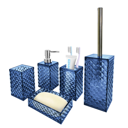 4 PCS Blue Bathroom Accessory Set,Plastic Bathroom Accessories Sets