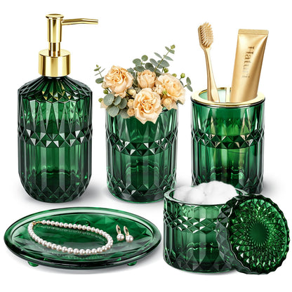 Haturi Glass Bathroom Accessories Set, Sage Green Bathroom Set, 4 Pcs