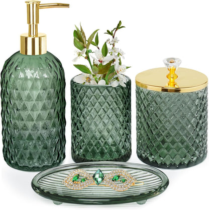 Haturi Glass Bathroom Accessories Set, Sage Green Bathroom Set, 4 Pcs