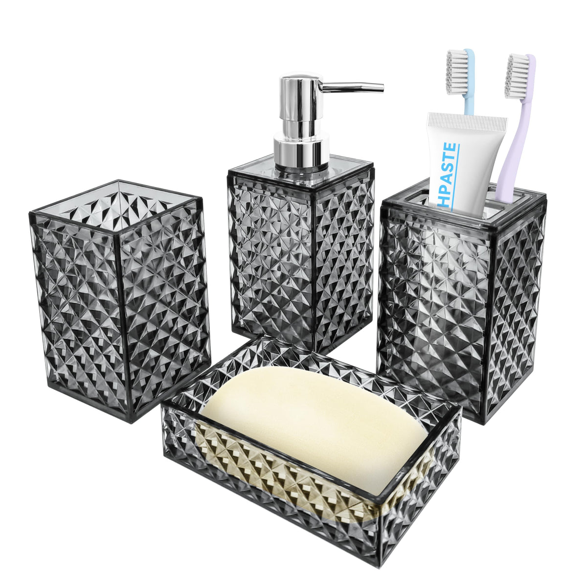 4 PCS Blue Bathroom Accessory Set,Plastic Bathroom Accessories Sets