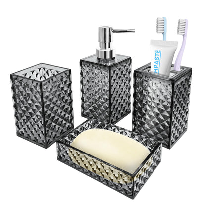 4 PCS Blue Bathroom Accessory Set,Plastic Bathroom Accessories Sets