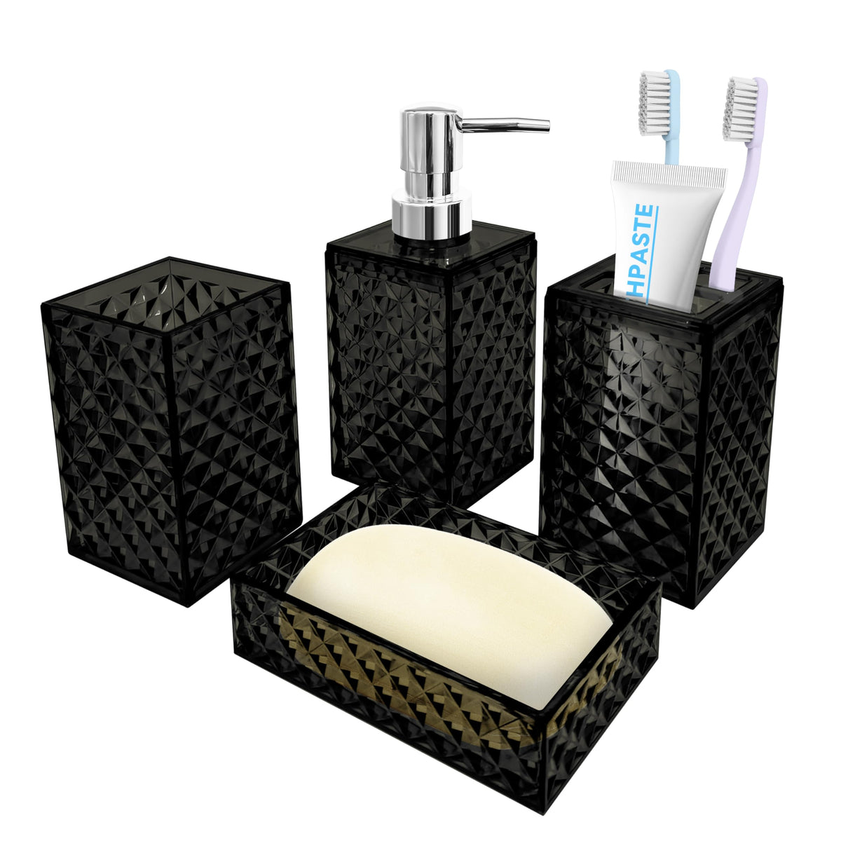 4 PCS Blue Bathroom Accessory Set,Plastic Bathroom Accessories Sets