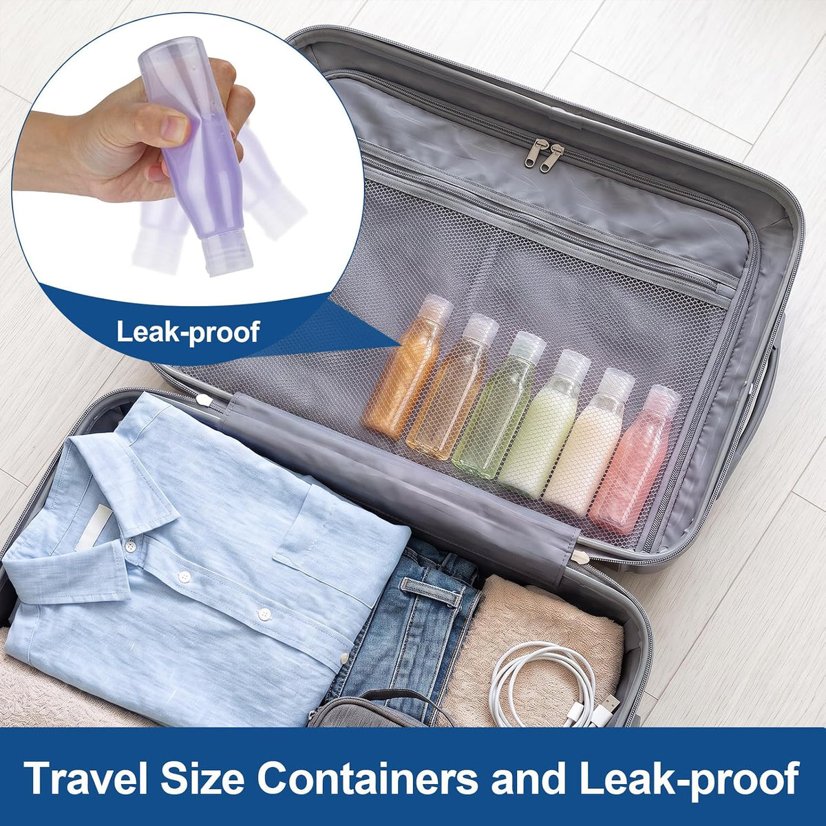 Travel Bottles for Toiletries 6 Pack 3oz/90ml Travel Size Toiletry Bottles