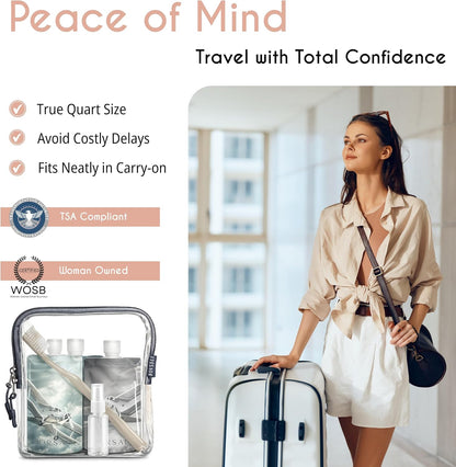 BORSALI Travel Pouches for Toiletries, Portable Flat Pack Squeeze Containers for Shampoo & 3-1-1 Liquids, Empty Travel Size Essentials for Women - 18 Piece Set with TSA Approved Bag