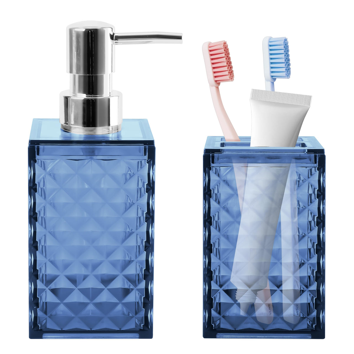 4 PCS Blue Bathroom Accessory Set,Plastic Bathroom Accessories Sets