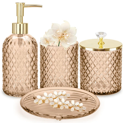 Haturi Glass Bathroom Accessories Set, Sage Green Bathroom Set, 4 Pcs
