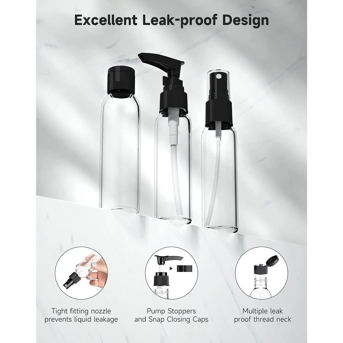 Travel Bottles Kits -TSA Approved Travelling Size Containers for Toiletries Leak Proof Refillable Liquid Travel Essentials with Toiletry Bag for  Shampoo Conditioner Lotion