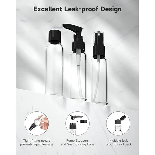 Travel Bottles Kits -TSA Approved Travelling Size Containers for Toiletries Leak Proof Refillable Liquid Travel Essentials with Toiletry Bag for  Shampoo Conditioner Lotion