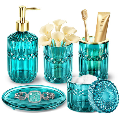 Haturi Glass Bathroom Accessories Set, Sage Green Bathroom Set, 4 Pcs