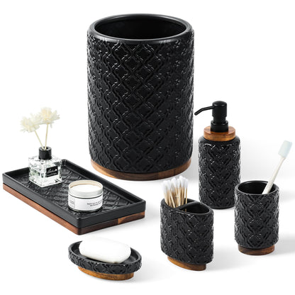 RQYIXI Ceramic Bathroom Accessories Set,White,4 Piece,Embossed Design