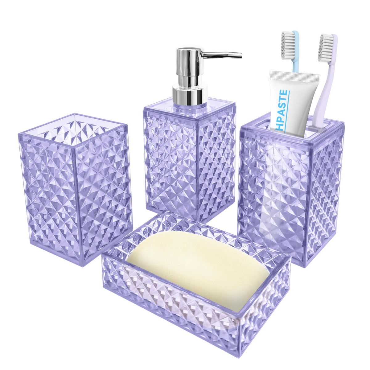 4 PCS Blue Bathroom Accessory Set,Plastic Bathroom Accessories Sets