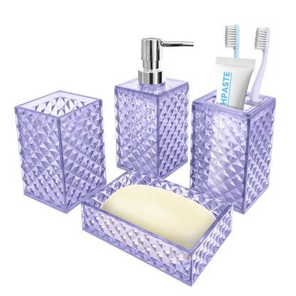 4 PCS Blue Bathroom Accessory Set,Plastic Bathroom Accessories Sets