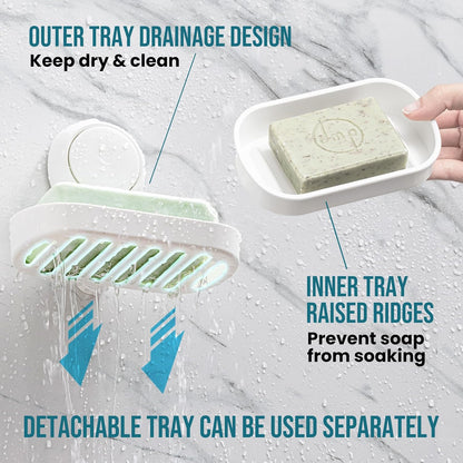 TAILI Soap Holder, Soap Dish for Shower Suction Cup, Bar Soap Holder, White