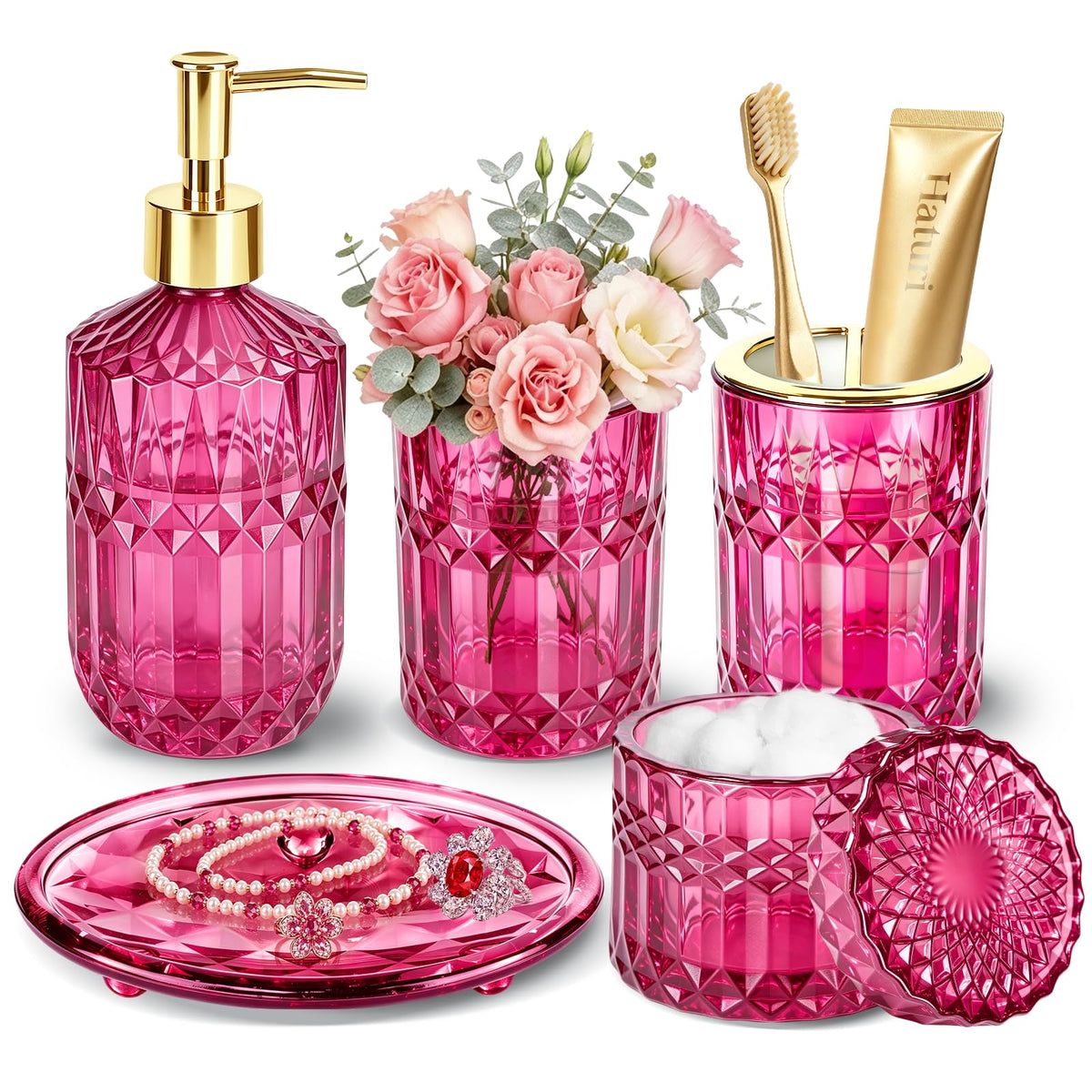 Haturi Glass Bathroom Accessories Set, Sage Green Bathroom Set, 4 Pcs