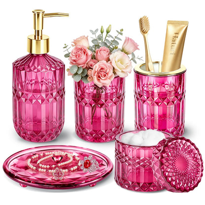 Haturi Glass Bathroom Accessories Set, Sage Green Bathroom Set, 4 Pcs