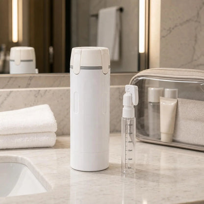 4-in-1 Travel Dispenser Bottle, Refillable Containers with Clear Scale and Waterproof Labels, Leak Resistant Travel Toiletry Bottles for Cosmetics, Shampoo, Lotion, White