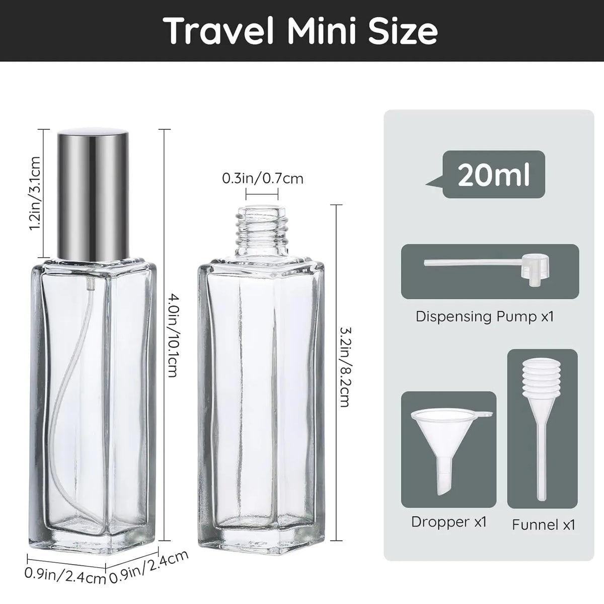 Women’s Transparent 5-Set 20ml Glass Cosmetic Travel Perfume Refill Bottles, Mini Portable TSA-Friendly Cologne Atomizers with Fine Mist Nozzles, Leakproof Toiletries Dispensers