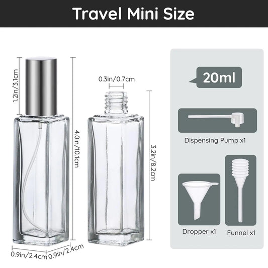 Women’s Transparent 5-Set 20ml Glass Cosmetic Travel Perfume Refill Bottles, Mini Portable TSA-Friendly Cologne Atomizers with Fine Mist Nozzles, Leakproof Toiletries Dispensers