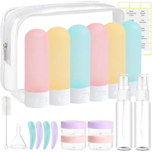 20-Pack TSA-Approved Travel Toiletry Bottles Kit, Transparent Compact Plastic Containers, Leakproof Refillable Canisters for Shampoo, Conditioner, Lotion