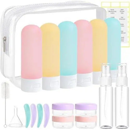 20-Pack TSA-Approved Travel Toiletry Bottles Kit, Transparent Compact Plastic Containers, Leakproof Refillable Canisters for Shampoo, Conditioner, Lotion