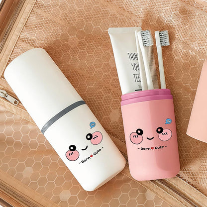 The New Pink Travel Toothbrush Cup Is Made of Alcohol-free and Odorless PP Material, Offering Durability, Safety, and a Perfect Blend of Style and Practicality. Featuring an Adorable Printed Design, It Doubles as a Toothbrush Case, Toothpaste Holder