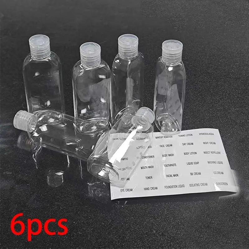 6pcs Leakproof Travel Bottles,3.4oz Clear PET Plastic, with Flip Caps for Shampoo, Conditioner, Portable Toiletry Containers for Travel Essentials, Travel Bottles for Toiletries, Lotion Bottles