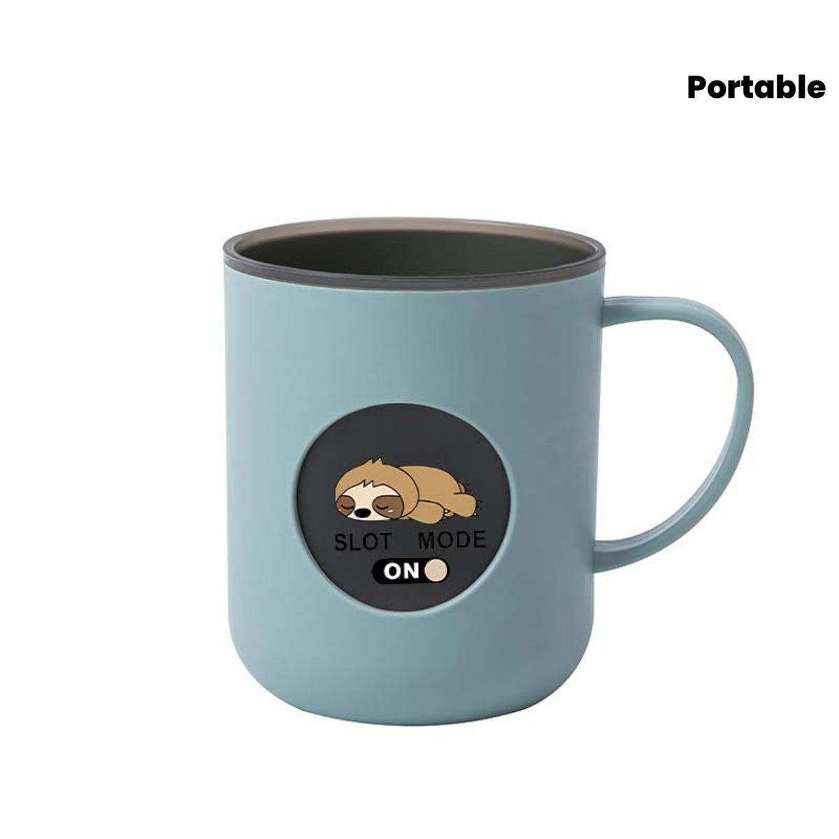 1pc Two-Tone Plastic Mouthwash Cup with Handle, Cute Embossed Round Patch Lazy Sloth Print Toothbrush, Multi-purpose Washing Cup for Brushing Teeth, Rinsing & Facial Cleansing, Portable Daily Cup for Home and Travel