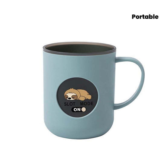 1pc Two-Tone Plastic Mouthwash Cup with Handle, Cute Embossed Round Patch Lazy Sloth Print Toothbrush, Multi-purpose Washing Cup for Brushing Teeth, Rinsing & Facial Cleansing, Portable Daily Cup for Home and Travel