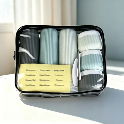 11Pcs Leakproof Silicone Travel Bottles Set - Refillable Cosmetic Storage Containers, Reusable Compact Set with Labels & Toiletry Bag, Portable Travel & Perfume Bottle Kit for Shampoo, Body Wash, Skincare (Vacation, Gym Use)