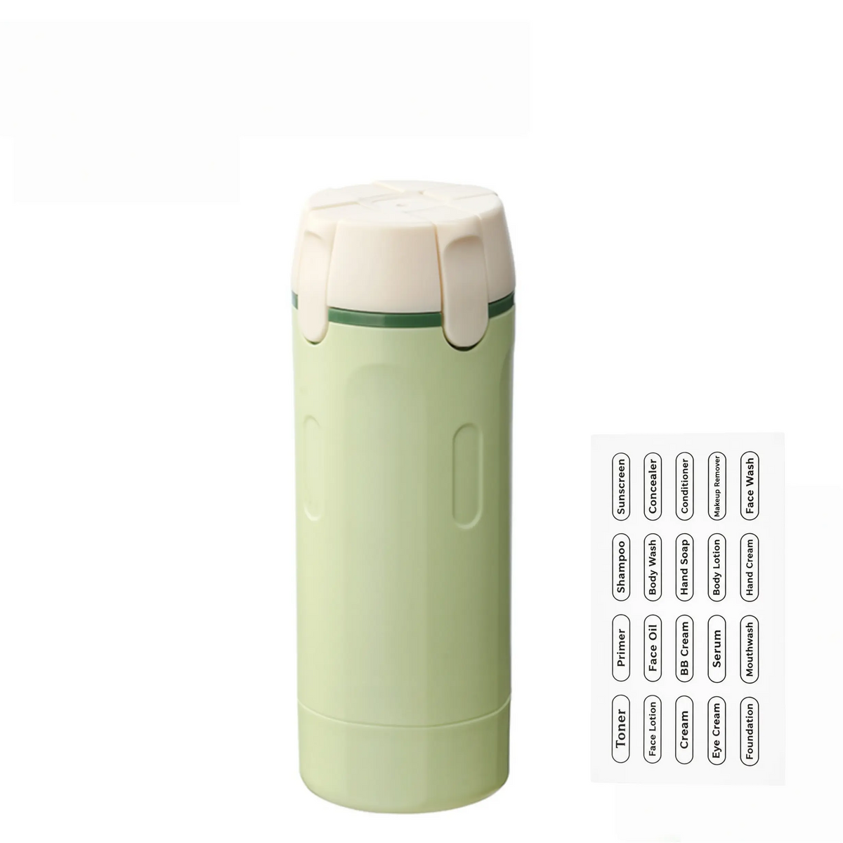 4-in-1 Compact Portable Travel Toiletry Dispenser Set, TSA-Approved Leakproof Airtight Refillable Design Storage Bottles, BPA-Free Travel-Size Containers with Spray Bottle Labels for Shampoo, Body Wash, Skincare, Airplane Essentials