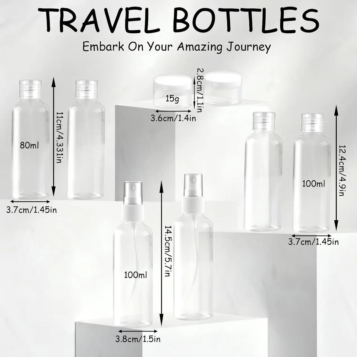 8 count Travel Bottles Set, TSA Approved Travel Size Toiletries,  Leak Proof  Containers for Shampoo, Conditioner, Cream -Women Men Travel Essentials