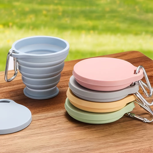 1 Foldable Silicone Water Cup, a Portable Travel Rinse Cup with Lid, Heat-resistant Tea Cup, Beverage Cup, Featuring a Carabiner Design for Hanging on Backpacks. Suitable for Camping, Outdoor Activities, Hiking, Cycling, Parties, Etc.