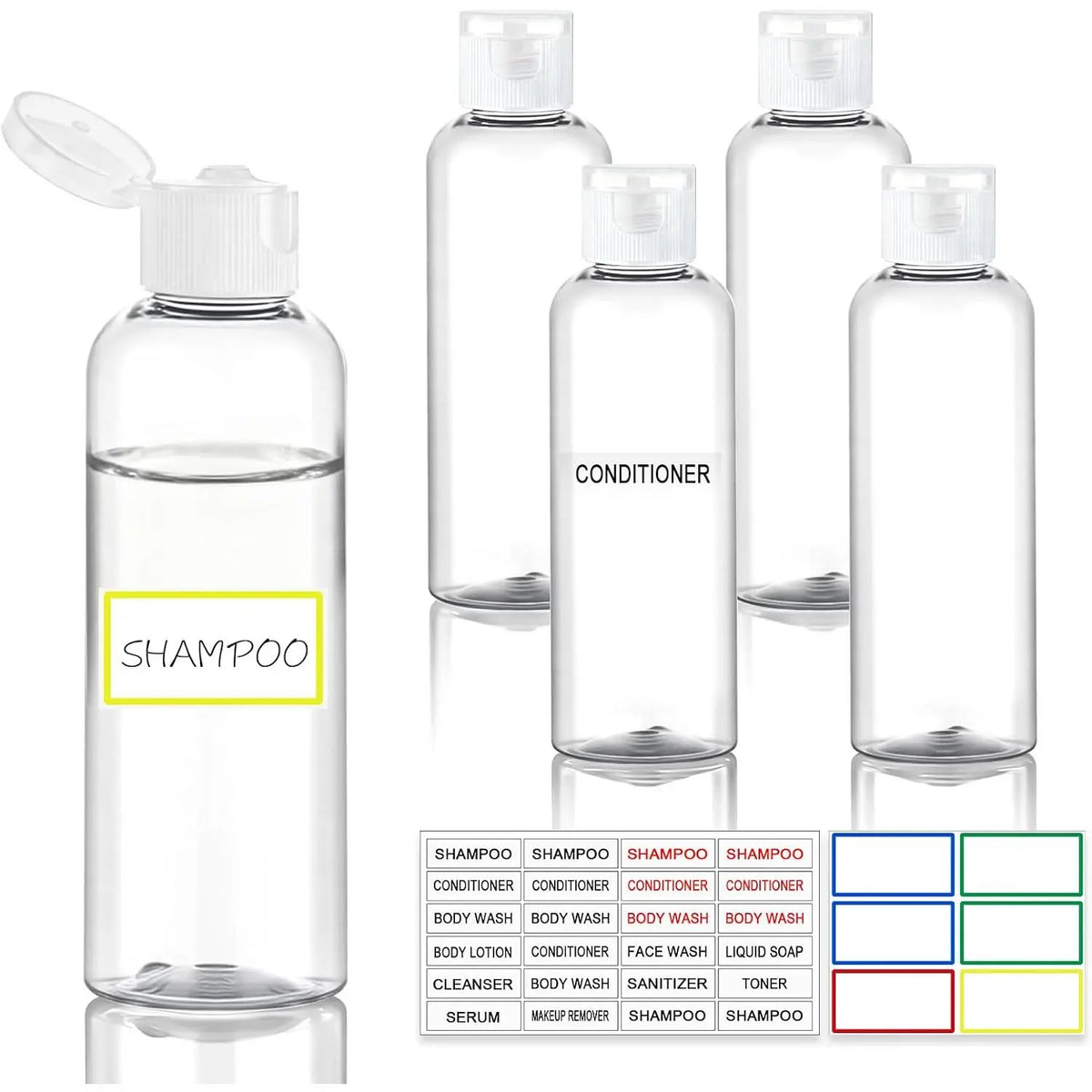 5-Pack Transparent Durable Travel Bottle Set, 3.4 oz TSA-Approved Leakproof Refillable Containers for Toiletries, Shampoo, Lotion, Conditioner (Home Organizer Storage Jars)