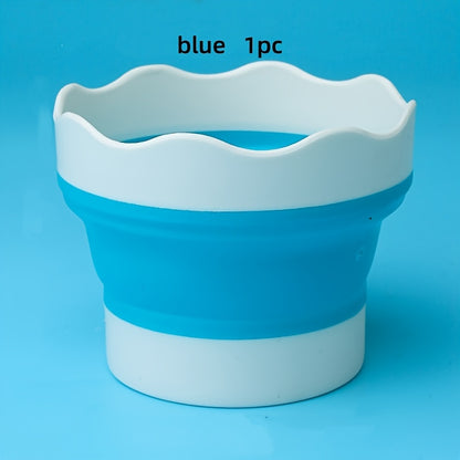 1pc Folding Mini Silicone Water Bucket, Watercolor Powder, Watercolor Paint, Painting, Washing And Rinsing Pen Holder, Multi-Purpose Washing Cup